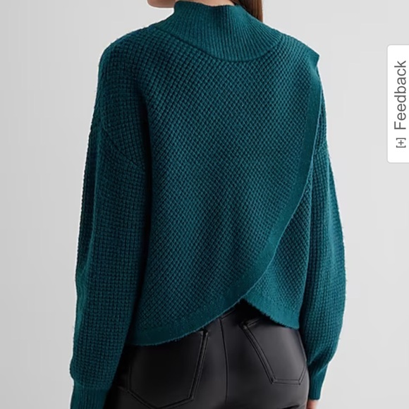 NWT express Reversible Mock Neck Crossover Sweater Teal S small waffle knit - Picture 5 of 5